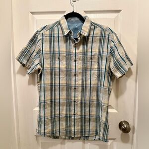 KUHL Linen cotton Short Sleeve Button Up Plaid shirt Size Medium men’s